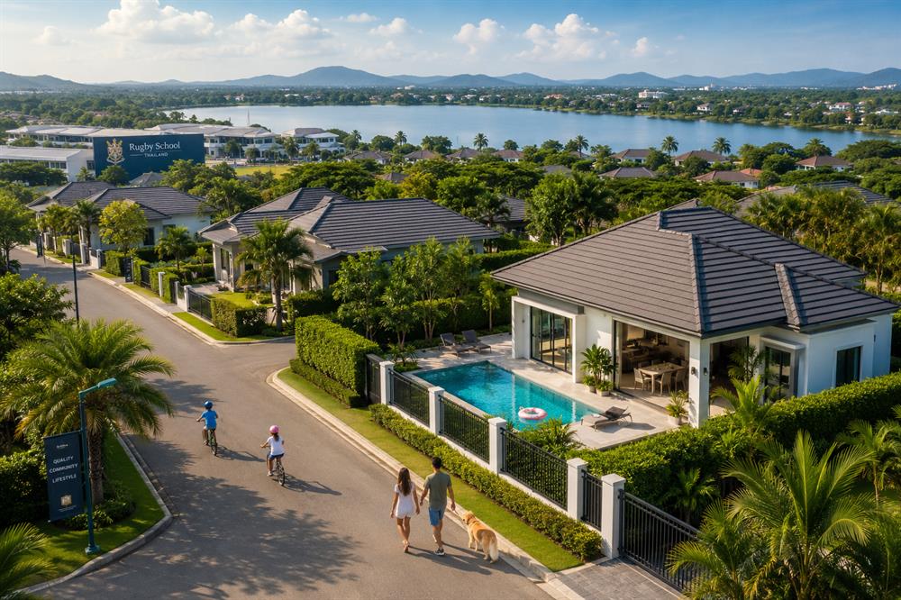 Modern family homes, international schools, outdoor living, and spacious residential communities in East Pattaya.